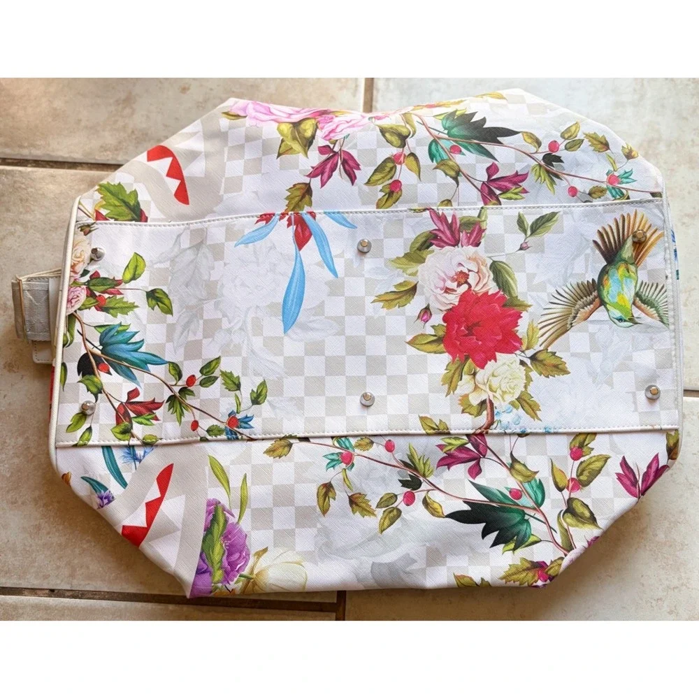 Sprayground Limited Edition In The Garden Duffle Floral Shark Mouth White Check